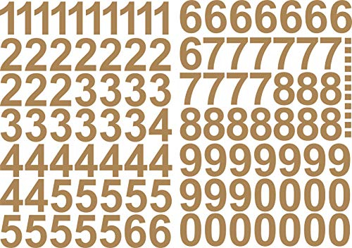 Zahlen Aufkleber 4cm Hoch - 111 KLEBEZAHLEN - Selbstklebende Ziffern und Nummern 0-9 - Ideal für den Außenbereich da Wasser und Wetterfest (Gold)