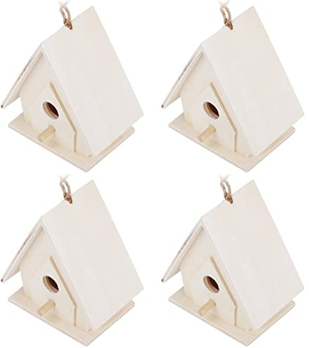 Casita para pájaros de Madera, 4 Piezas Mini Caja Colgante de cría de gorriones de Castillo 2.2x1.6x2.8in para Finch Cockatiel Budgie Parrot