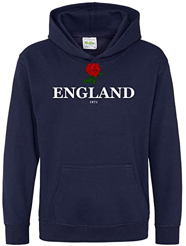 Purple Print House England - Sudadera con capucha para niños de rugby, azul marino, 5-6 años