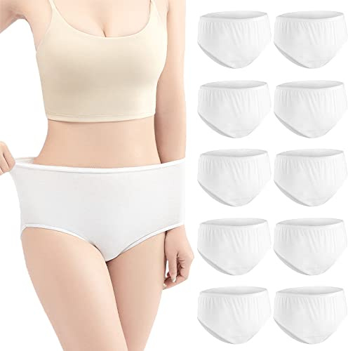 Disposable Underwear Women High Waist Disposable Maternity Knickers After Birth Pants for Hospital Bag/Travel/Period/C-Section Recovery White Individually Packed - 10 Pack