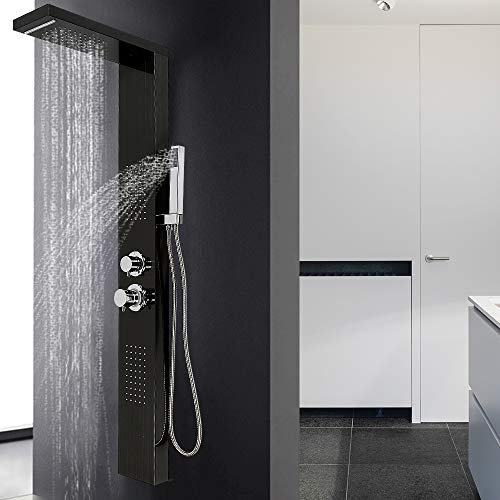 Columna de ducha con montaje en pared, rociador, panel de ducha de acero inoxidable, columna de ducha hidromasaje con mezclador y boquillas de masaje (15 x 47 x 130 cm)