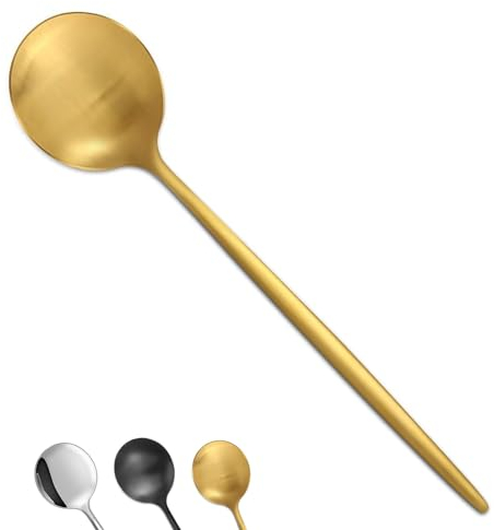 Bestdin Lot de 12 cuillères à soupe exquises de 20 cm - Or mat - Cuillères à soupe en acier inoxydable - Pour la maison, les restaurants et les fêtes - Passe au lave-vaisselle