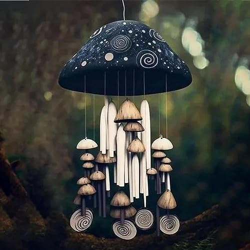 Campanule champignon fait à la main, carillon éolien en résine unique, carillon éolien champignon en résine colorée, carillon éolien clair à suspendre pour la maison, le jardin, l'extérieur (B)