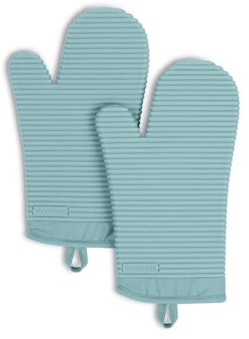 KITCHENAID Ribbed Soft Silicone Oven Mitt 2-Pack Set, 7.5x13, Mineral Water Aqua