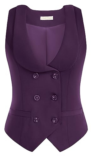 Belle Poque Business Suit Vest for Ladies Double Breasted V-Neck Slim Fit Suit Vest Dark Purple L