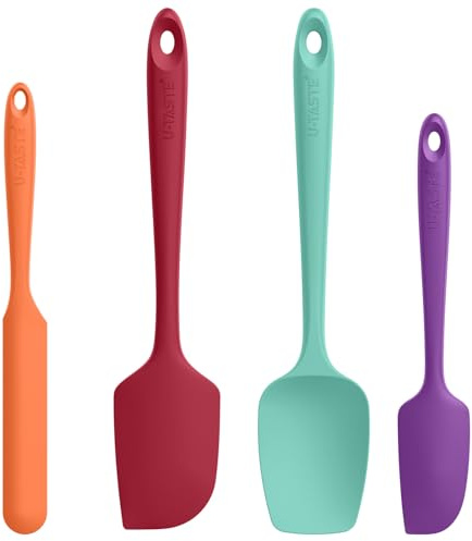 High Heat Resistant Silicone Spatula: U-Taste 600ºF Hot-Proof Food Grade Rubber Kitchen Baking Scraper, Flexible and Sturdy Cooking Utensil for Mixing Scraping in NonStick Cookware (4PCS, Multicolors)
