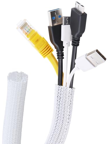 Gaines Câble Souple Ajustable, 3 Mètre Manchon de Câble Gaine Cable, Protection du Cache-câbles pour Chiens, Automobiles/Télé/Ordinateur/USB/Audio/Vidéo, Diamètre 12-20 mm, Blanc