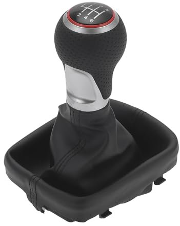 Motoforti 6 Pomello del Cambio Manuale a 6 Velocità con Copertura, Leva del Cambio, per Audi A3 03-13, Ecopelle Perforata in Plastica, Tonalità Argento Opaco Rosso Nero