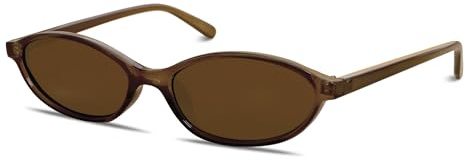 GUVIVI Lunettes de soleil ovales rétro pour femme - Chic œil de chat des années 90 - Lunettes de soleil légères et étroites - Protection UV tendance, Monture marron - Verres marron, Small