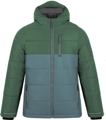 normani Kinder Winterjacke Steppjacke gefütterte Skijacke mit Schneefang wasserdichte Thermojacke mit Kapuze für Junge und Mädchen Farbe Grün Größe 122/128
