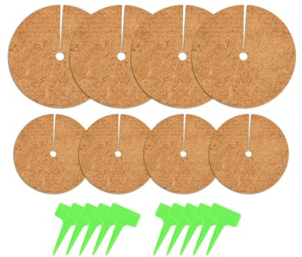 Hitopin Disco in Fibra di Cocco,8 Pezzi Fibra di Cocco Proteggi Piante,4PCS 20CM+4PCS 30CM,Disco di Cocco, Pacciamatura Cocco, con 10 Etichetta, per Protezione delle Piante per Giardino di Casa Hotel