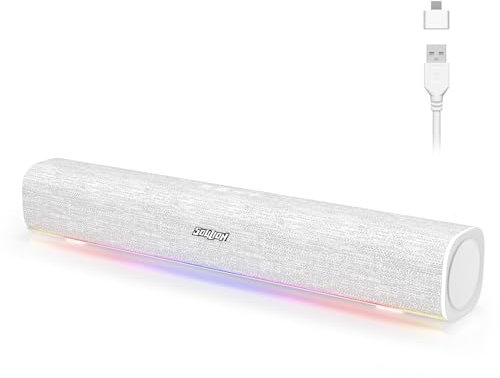 SOULION R100 Altoparlanti per PC con barra luminosa dinamica, sincronizzazione audio/luce per desktop, laptop, telefono, alimentazione USB, bianco