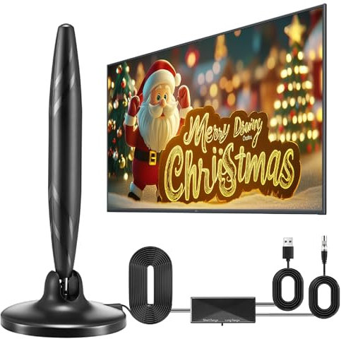 AAZV DVB-T/DVB T2 Antenna, HDTV antenna with amplifier, indoor antenna for with strong magnetic base, 420 KM long range and 360° reception, suitable for 4K 1080p & all TV sets