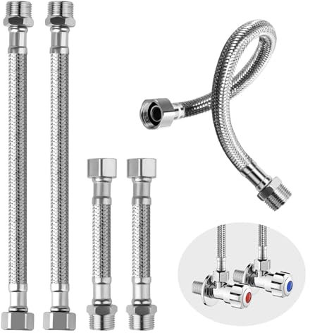 Flexschlauch 3/8, 4 Stück 304 Edelstahl Flexschläuche (10 cm und 20 cm), PanzerSchlauch 3/8 Zoll mit Überwurf und Außengewinde, Flexibler Schlauch für Wasserhahn, Waschmaschine, Duschkopf, Toilette