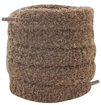 Yulakes Plyschsnörning 2 par 1,5 cm runda luddiga snören, 120 cm, skosnören, universella, mjuka skosnören av plysch, fluffiga skosnören för sneakers, segelduk skor, BRUN, Medium