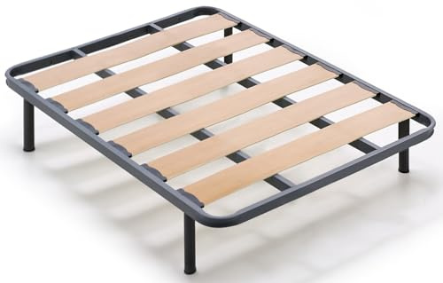 habithor - Somier Reforzado con Láminas de 170 mm y Estructura de Acero 40x30 mm con Patas Cilíndricas Incluidas | Medida: 135x180 cm | Refuerzo Central | Fabricado en España