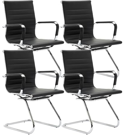 chairus PU Leather Office Chair Set of 4 Metal frame Conference Chair for Meeting Room/Reception Area, Black