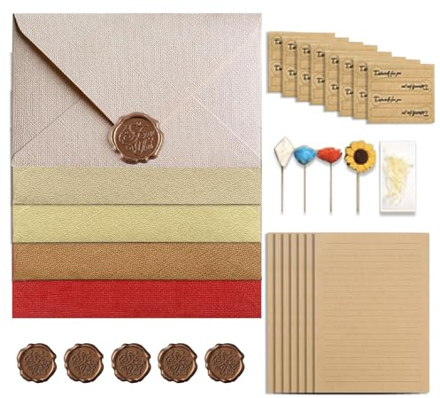 Foonary 31 pezzi di carta da lettere vintage con 5 buste, stile retrò, 8 lettere d'amore, formato A5 e 5 sigilli di cera, carta da lettere per compleanno, inviti di nozze