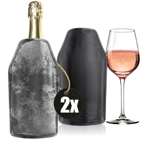 Robin Goods® 2x Enfriadores de Botellas Portátiles - Funda Enfriadora de Champán con Banda Elástica - Funda refrigerante para Champán, Vino, Cerveza y Refrescos (Negro - 2 piezas)