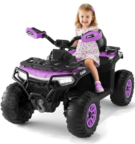 Garvee Quad électrique pour enfant 12 V, voiture électrique 4 roues tout-terrain avec 2 moteurs, télécommande parentale, suspension, phares LED, musique, Bluetooth, USB, drapeau lumineux, à partir de