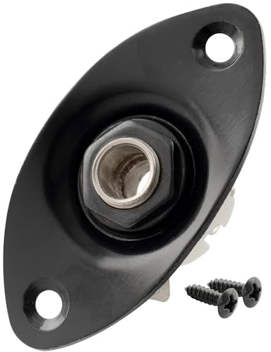 Musiclily 1/4 Oval Guitar Input Jack Output Jack Plate Socket for Strat Tele Style Electric Guitar Replacement Parts, Black