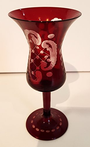 Egermann antiquo copa de digestivo y licores soplado a boca cortado a mano en el color ruby rojo, adorno decoracion de hogar altura cerca 11,8 cm