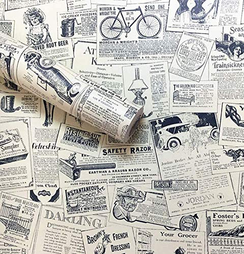 Amhao Vintage Newspaper Decorative Paper Vinyl Self Adhesive Shelf Drawer Liner Home Decor 17.7 inch by 79inch
