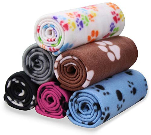Comsmart Pet Blanket Dog Cat Soft Fleece Blankets Sleep Mat Pad Bed Cover with Paw Print for Kitten Puppy and Other Small Animals, 6 Pack of 24x28 Inches