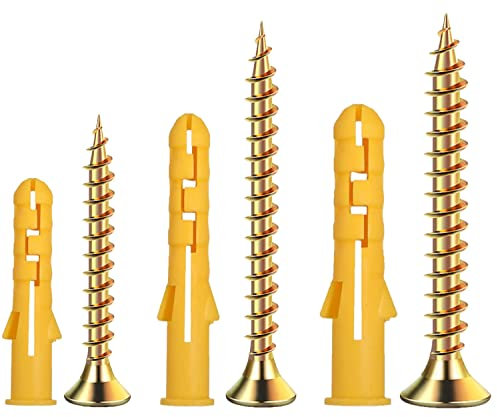 200 Pcs Wall Plugs and Screws Set,Masonry Brick Concrete Fixings Plugs Assortment Kit,Screws and Rawl Plugs in Compartment Box,Zinc Galvanized 3 Different Size…