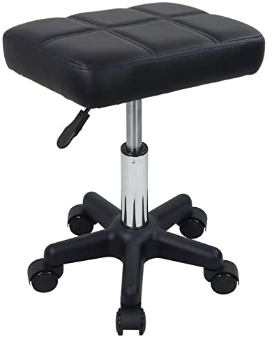 FURWOO Rechteck Rollhocker mit Rädern Höhenverstellbarer Drehhocker Stuhl für Spa Salon Massage Schwarz