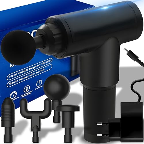 Retoo Massagepistole Massagegerät Massage Gun Muskelmassagegerät 4 Massageköpfen Muskelmassagepistole für Nacken Schulter Rücken Körper 6 Geschwindigkeiten 3500 U/min 1200 mAh Akku