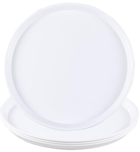 Parlynies 4 Pack Round Restaurant Serving Trays, Plastic Food Service Tray with Non-Slip Surface, White