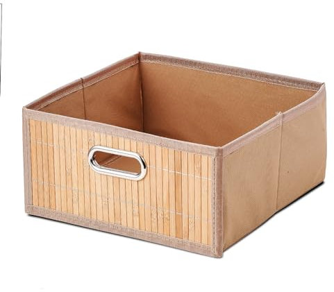 GREATOYAR Caja de Almacenamiento de Bambú, Cestos Almacenamiento Bambú Natural, Cubo de Almacenamiento Plegables, Caja de Juguetes Plegables, Caja de Organización, 13,5x31x31cm, 1 Unidad