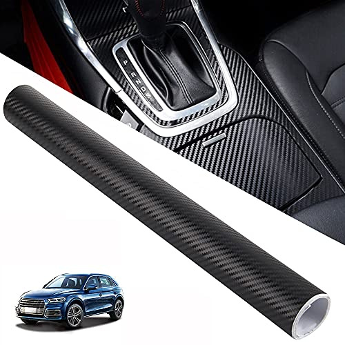 Rollo de Vinilo Negro Fibra de Carbono 3D, KACEPAR Lámina Autoadhesiva de Protección de Pintura para Coche, Decoración Interior/Exterior DIY con Rascador, Textura Efecto 3D, 30cm x 152cm