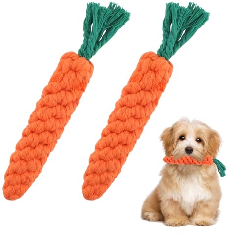 Moosono 2 Stück Hundespielzeug Karotte, Kauspielzeug für Welpen, Geflochten Seil Spielzeug Hund für Interaktives, Hundespielzeug Kleine Hunde für Kleine Mittelgroße Welpen