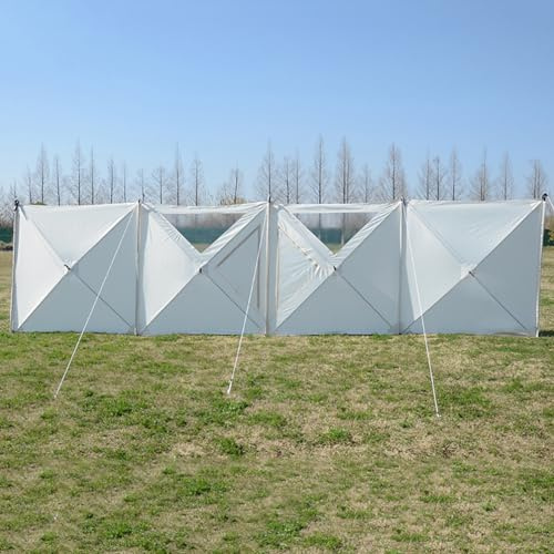 LANGWEI Camping Windbreak, Large Windbreaker Blocker with Clear Windows, Folding Wind Break Screen Privacy Shelter for Beach Caravan Campervan,Beige