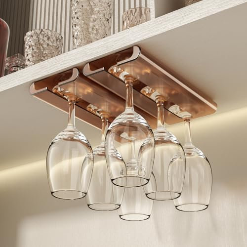 Vaisoeny 2Pack Under Cabinet Glass Holder - No Drilling Wine Stemware Rack for Kitchen & Bar (Amber)