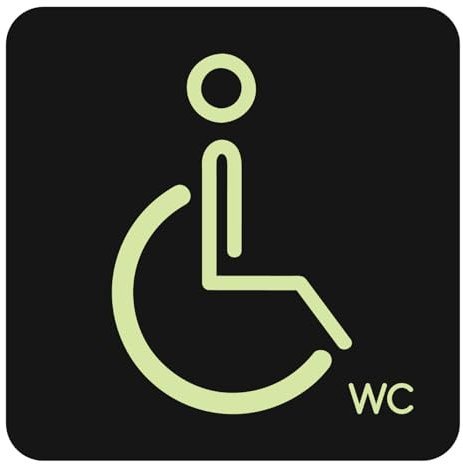 N.I.Edit.H - Cartel WC/Placas PVC negro con vinilo fotoluminiscente/Brillan en la oscuridad/Hombre, Mujer, Hombre y Mujer, Minusválidos, WC/Cartel luminoso (Minusválido)