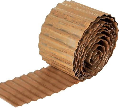 Corrugated Garden Edging Borders, Metal Lawn Edging Heavy Duty Galvanised Steel Landscape Edging Plant Border, DIY Raised Garden Flower Bed for Yard Paver Edging (Brown-8 in * 20ft)
