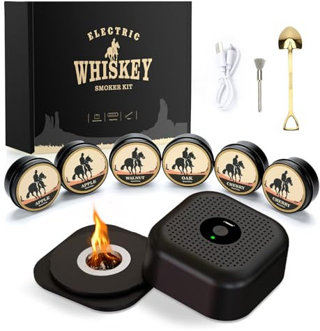 Electric Cocktail Smoker kit with 6 Wood Chips, Rechargeable Whiskey Smoker Kit, Old Fashioned Drink Smoke-r for Bourbon, Mens Gifts for Men, Dad, Husband, Boyfriends