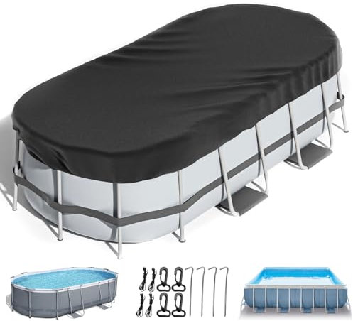 LXKCKJ 7X13FT Rectangular Pool Cover with Above Ground Pool, Solar Oval Pool Cover Protector, Winter Pool Covers with Accessories Set Ideal for Cold and UV Resistant, Dustproof (Black, 213X396 CM)