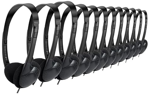Dytabepl 20-pack trådbundna hörlurar för klassrum, on-ear-hörlurar, klart ljud, stereoheadset 3,5 mm ljudheadset för klassprov, tonåringar, bibliotek, datorlabb