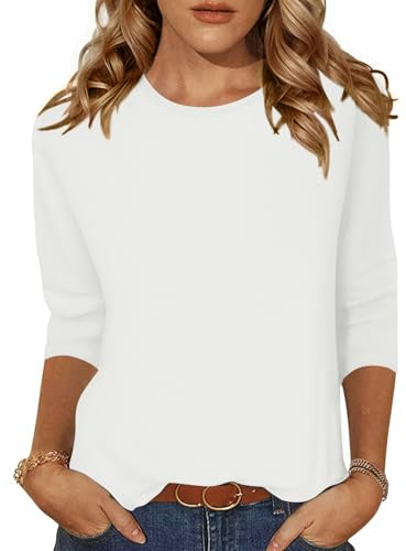 Zeagoo Womens Tops 3/4 Sleeve Blouses Autumn Crew Neck T Shirts | Ladies Three Quarter Sleeve Tops, Casual Basic Everyday Tee, Floral Print Tunic Top, Regular Fit