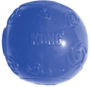 KONG - Squeezz Ball - Jouet Robuste, rebondit et couine, même percé - (Coloris Divers) - pour Chien Grande Taille