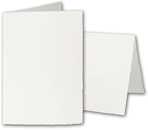 DIN A6 vintage faldiga kort, äkta kontorspapper, 105 x 148 mm – dubbeldubbel, naturvit 240 g/m² – Vellum yta – original spackel 25 Doppelkarten Naturweiß