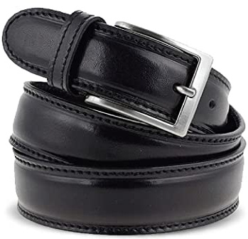 La Bottega del Calzolaio Cintura uomo in pelle nera classica con impuntura artigianale made in Italy 3,5 cm (125 cm (54/56 EU))