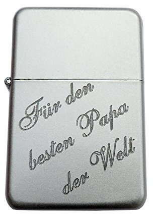 Mechero de gasolina mategris plateado personalizado con grabado: Para el mejor padre del mundo. Encendedor