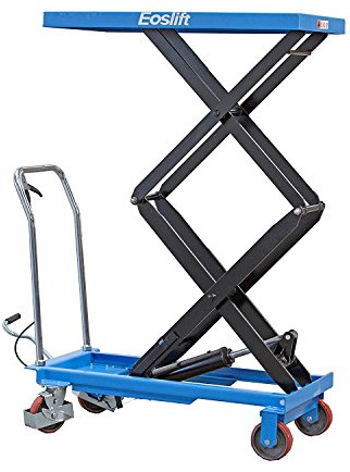 DAZONE Manual Hydraulic Scissors Lift Table Carts - 770 lb Max Load Capacity, High-Lift Double-Scissor, Hydraulic Foot Pump, Blue TAD35 for Lifting and Transporting Loads in Warehouse