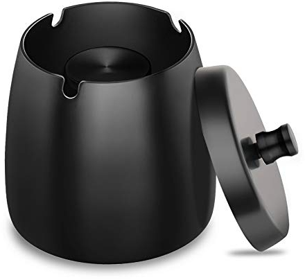 GothicBride Aschenbecher Edelstahl mit Deckel Schwerer Aschenbecher Sturm-Wind Rutschfestem Basis für Draußen und Innen Silber für Zigaretten-Reste und Asche in Garten Bar Büro (Schwarz)