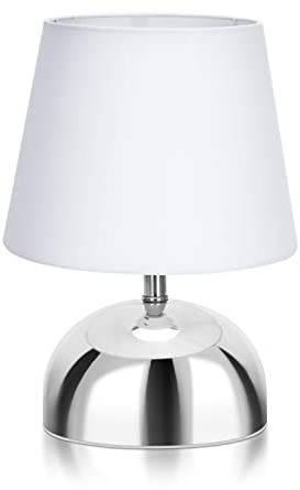 Aigostar - Lámpara de Mesa, Portalámparas de Casquillo Fino E14, Lámpara Decorativa con Base de Acero Brillante y Tulipa Blanca, Perfecta para Mesa de Noche o Decorar Cualquier Estancia